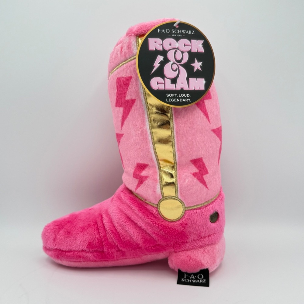 FAO Schwarz Rock & Glam Pink Cowboy Boot Plush Stuffed Toy Room Decor NEW W/Tag